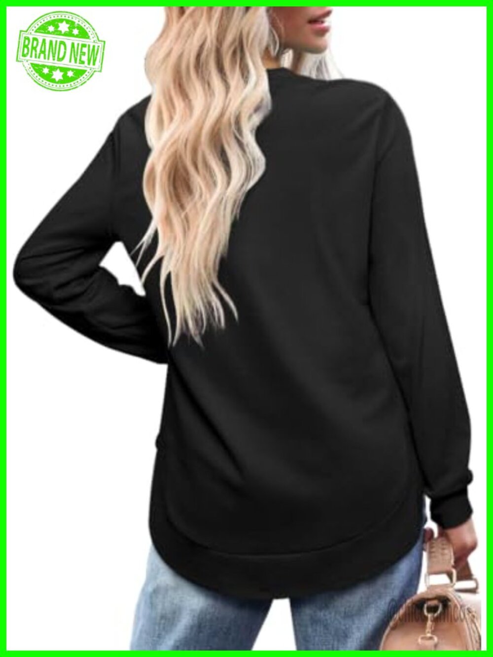 Crewneck Long Sleeve High Low Sweatshirt Curved Hem Tunic Top - Picture 3 of 6